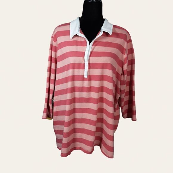 MOTHERHOOD MATERNITY Tee‎ Striped Rugby Reddish Pink White Cotton size 3X - Picture 1 of 13